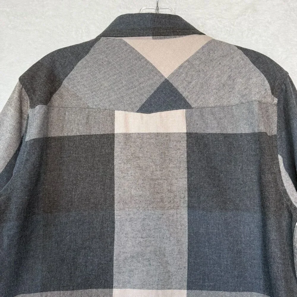 Coastal Pearl Snap Shirt Mens Medium Blue Gray Plaid Western Cowboy Long‎ Sleeve
